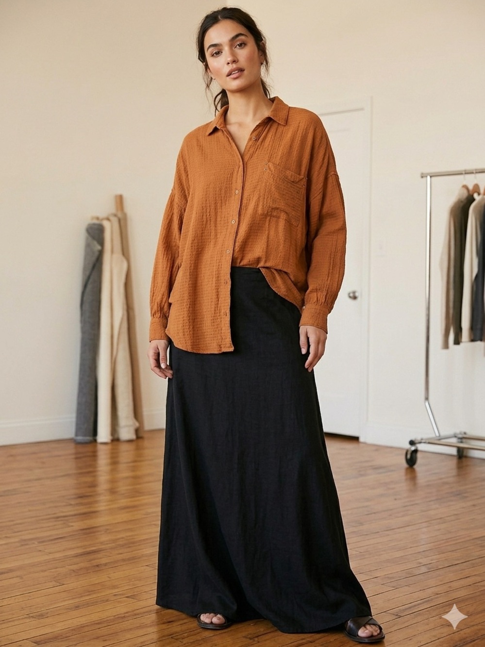 We The Free Oversized Button-Down Shirt in Rust